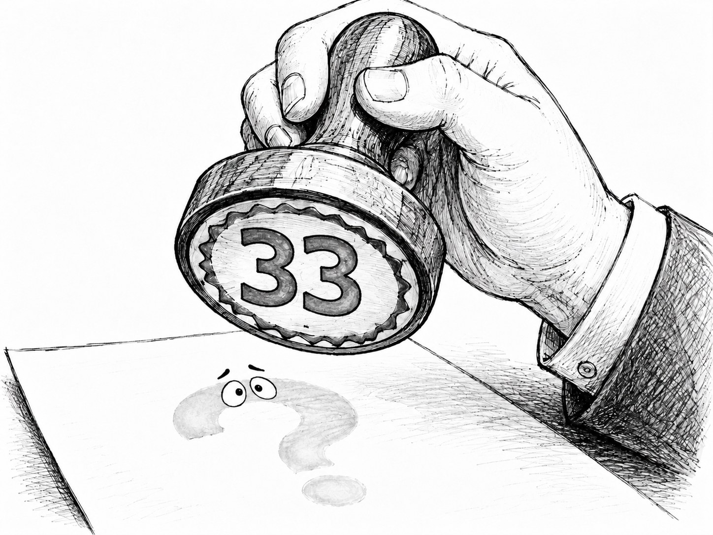 A hand pressing a rubber stamp marked 